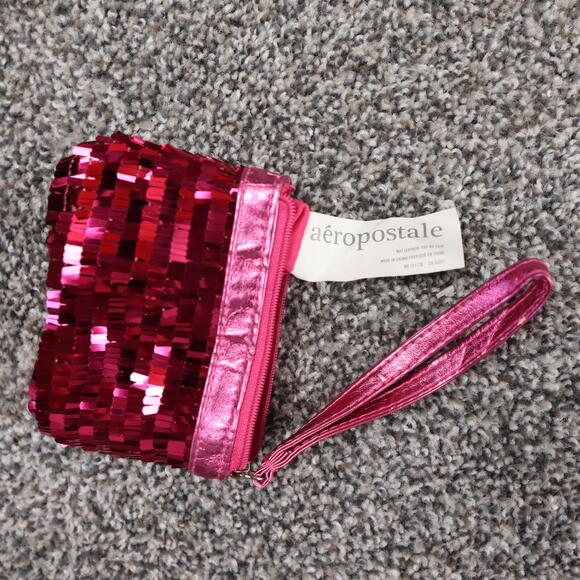 Y2K Aéropostale Hot Pink Sequin Coin Purse Clutch Wristlet - Picture 4 of 7